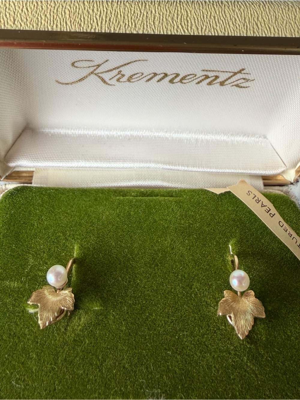 Screw-on Earrings: Gold Leaf Culture Pearl Drop Earrings Never worn. OriginalBox